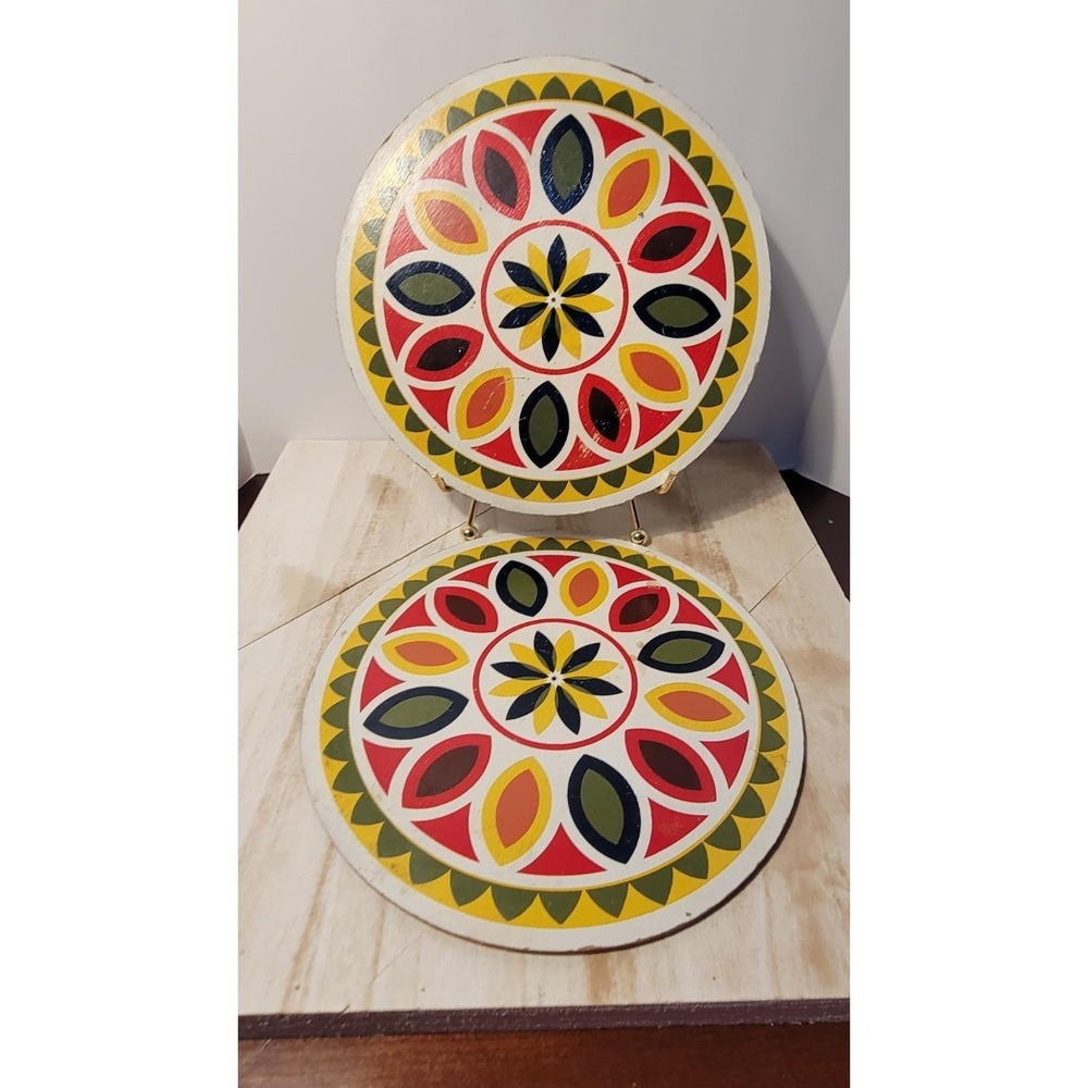 Vintage Jacob Zook PA Dutch Hex Sign Daddy Of 'Em All Folk Art Trivet Set 2